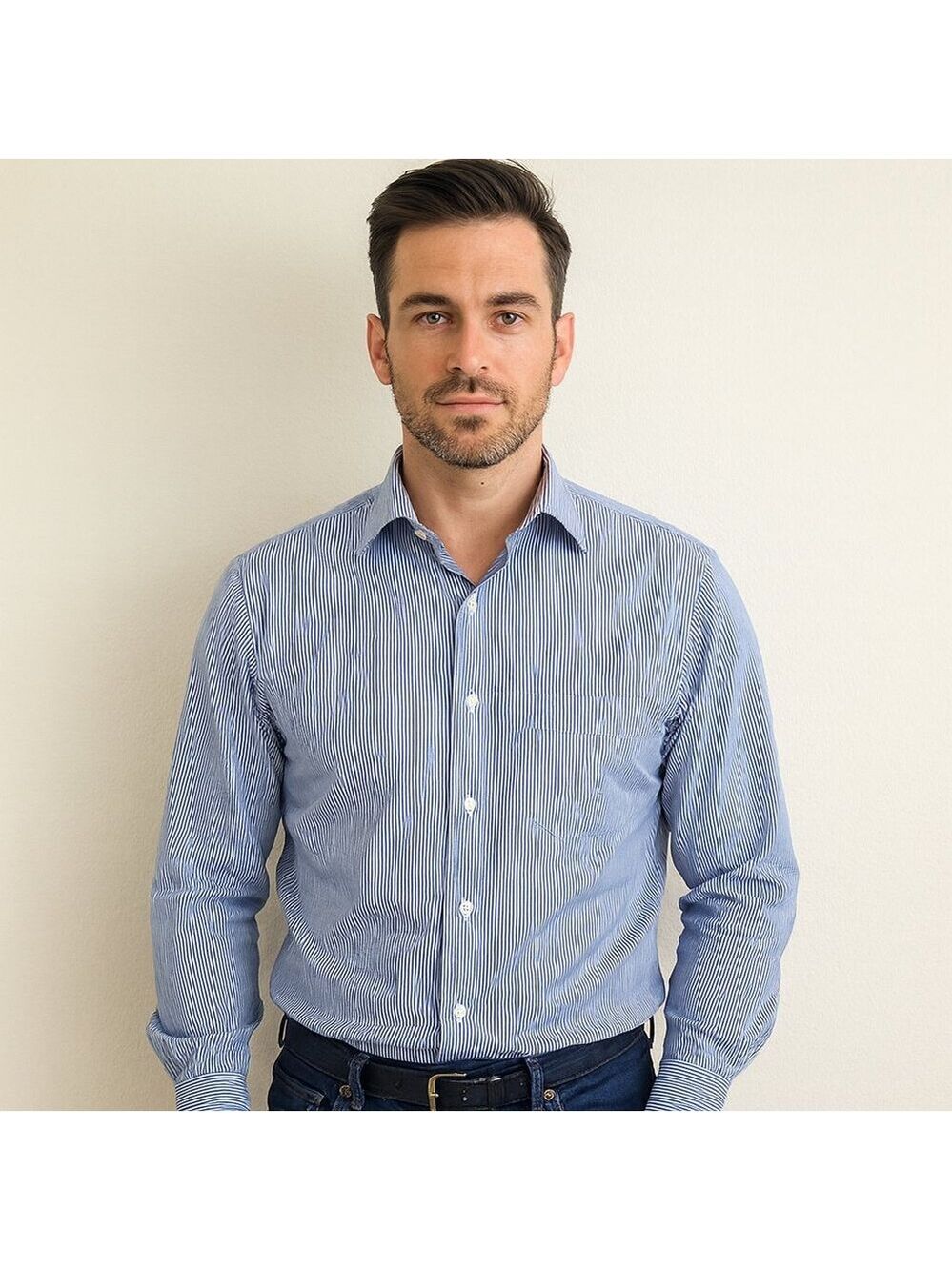 Vintage Burberrys of London Blue & White Striped Dress Shirt | Size 16.5/34